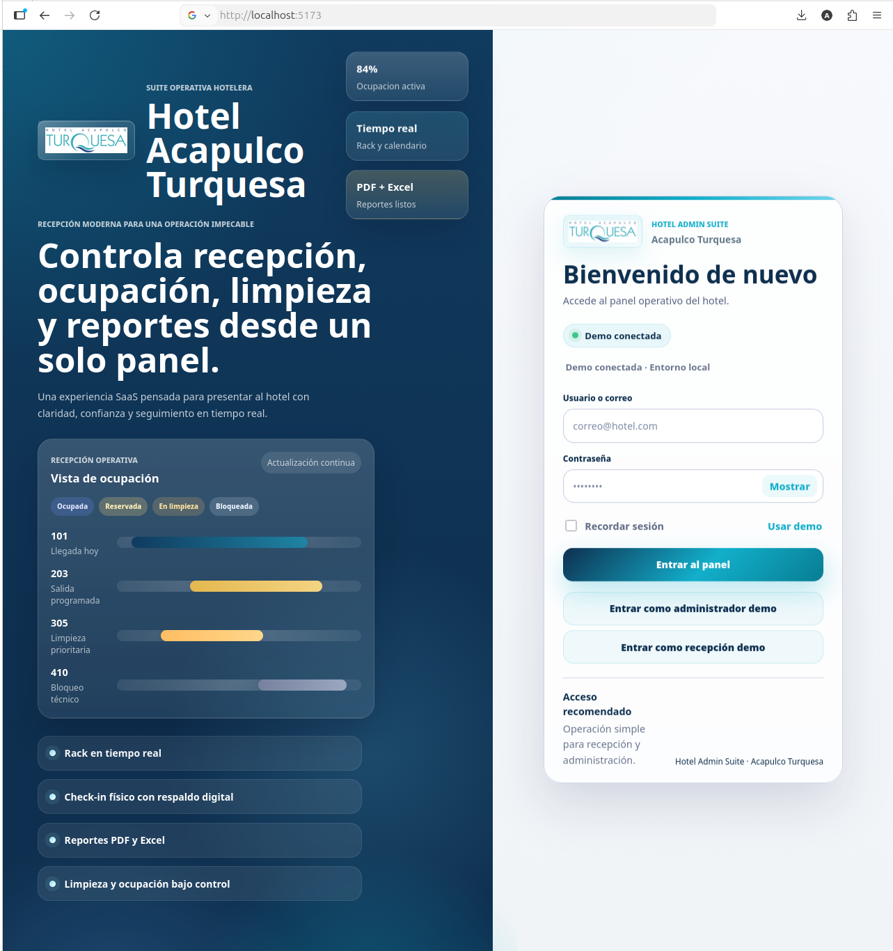 Captura del proyecto Hotel Admin Suite — PMS Hotelero